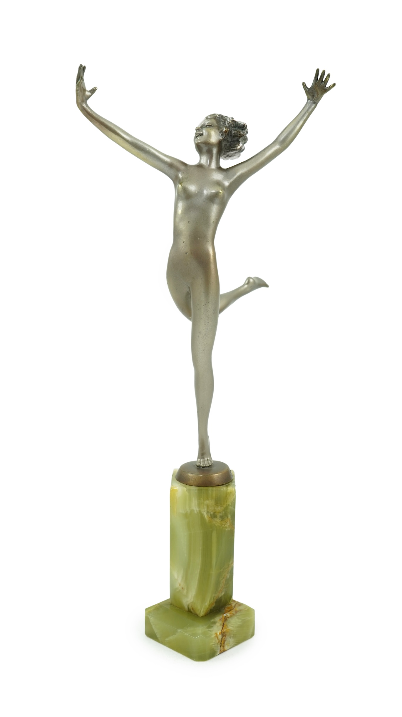 Josef Lorenzl (Austrian, 1892-1950): An Art Deco silvered bronze model of a dancer